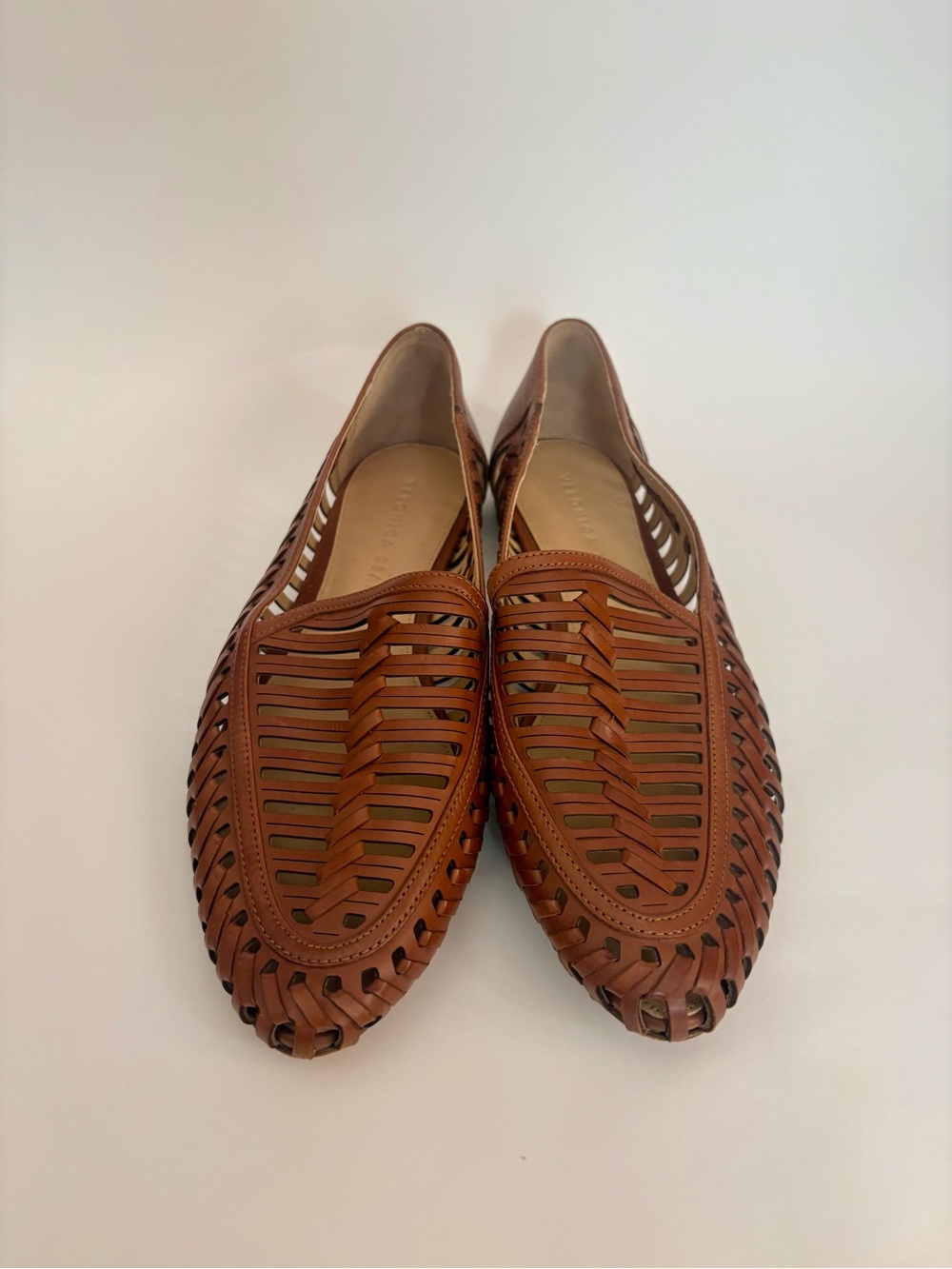 Veronica Beard Tan Woven Leather Slip-Ons